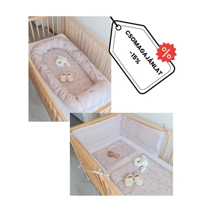 Babafészek - Rácsvédő - Babaágynemű csomag - SAND CONFETTI Babafészek - Rácsvédő - Babaágynemű csomag - SAND CONFETTI