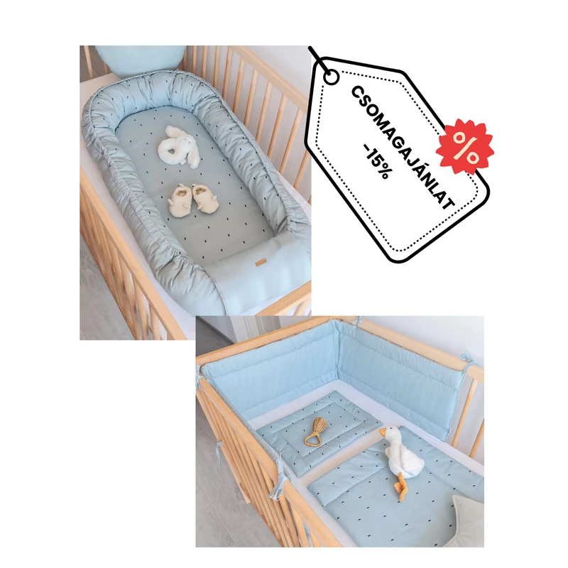 Babafészek - Rácsvédő - Babaágynemű csomag - DUSTY MINT CONFETTI