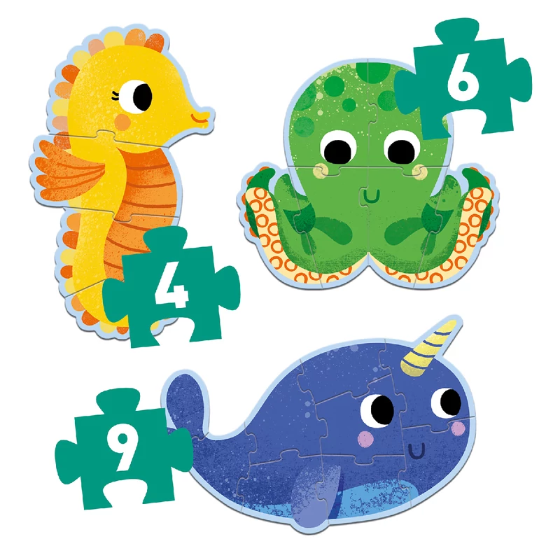 Djeco - Primo puzzle - A tengerben, 4-6-9 db-os