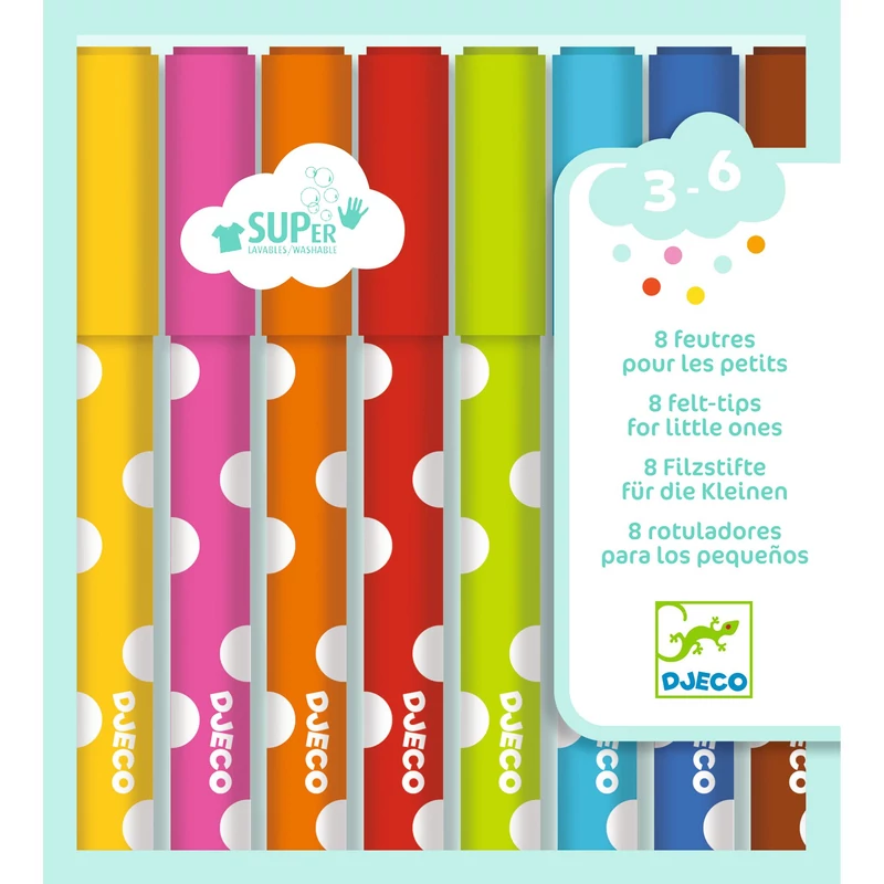 Djeco - Kimosható filctoll készlet piciknek - 8 szín