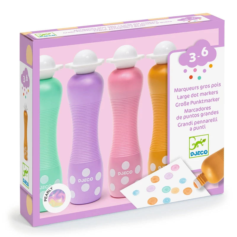 Djeco - Marok filc készlet 4 gyöngyház színben - Pontozó színezés - Large dot markers