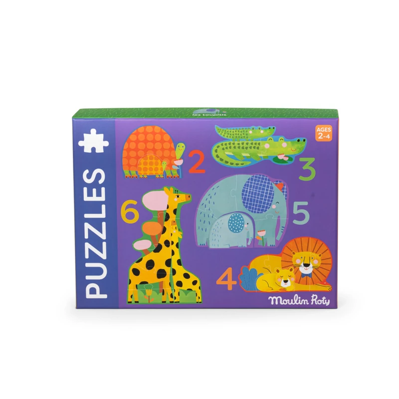 Moulin Roty - Kicsikék - Progresszív kirakó kicsiknek - állatok és kicsinyeik - 20 db-os puzzle