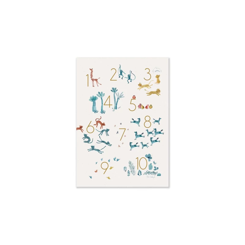 Moulin Roty - Szép képek - Poszter gyerekszobába 50 x 70 cm- Számok a szavannán