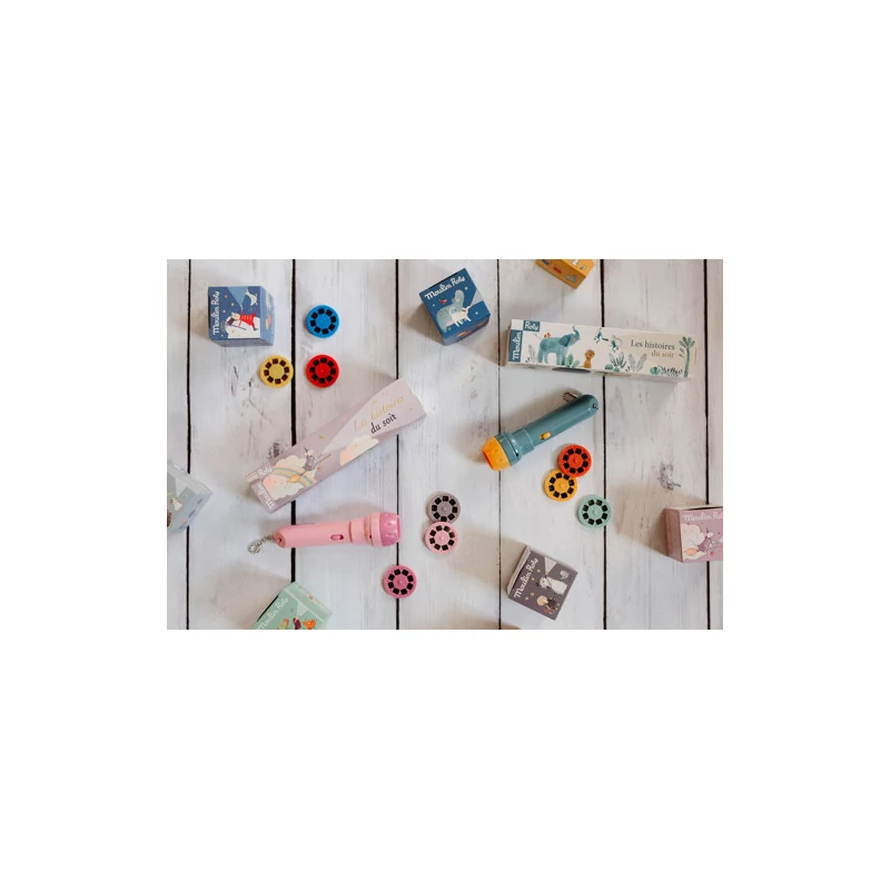 Moulin Roty - Diavetítő lámpák - 3 db lemez dobozban mesevetítőbe - A nagy család