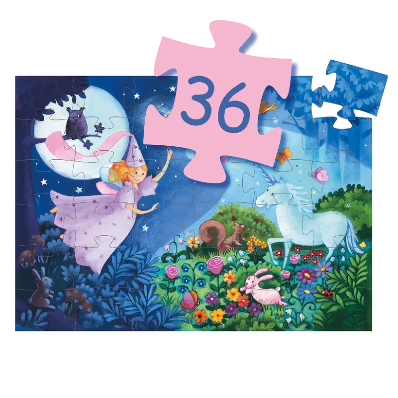 Formadobozos puzzle - Tündér és az egyszarvú, 36 db-os - The fairy and the unicorn