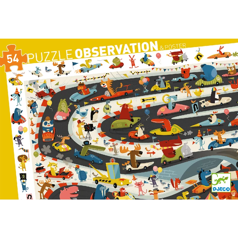 Megfigyeltető puzzle - Állati autóverseny, 54 db-os - Car rally